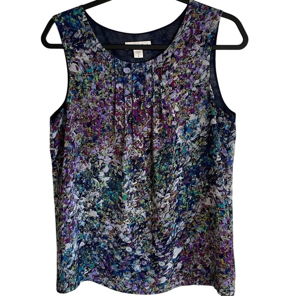 Coldwater Creek Sleeveless Watercolor Abstract Top Sz S Pintucks Lined Artsy